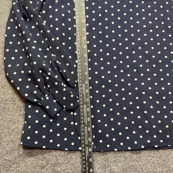 Pink Blush Polka Dot Blouse Womens L Navy Blue White Long Sleeve Tie Cuff Top - Picture 6 of 8